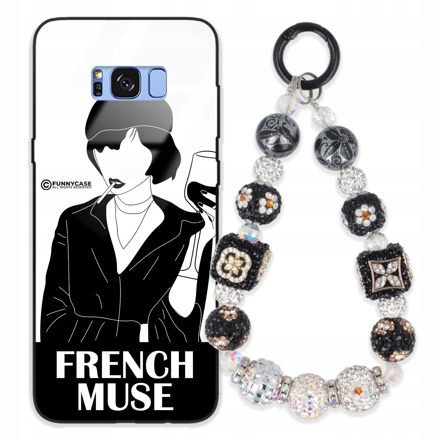 Pouzdro Pro Samsung S8 Plus Skleněné Umění Černobílý Přívěšek Na Klíče Zirkony Stříbrnými Přívěsek Na Klíče Wz