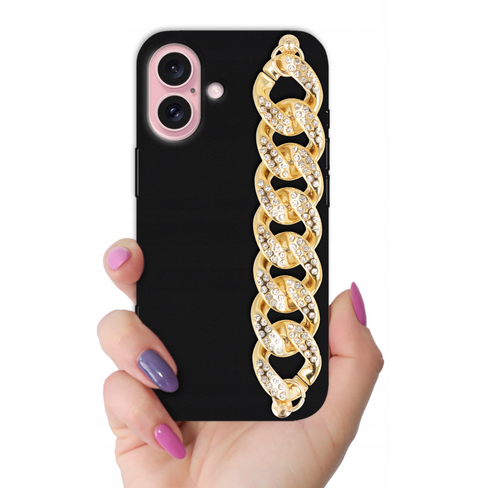 Pouzdro Pro Iphone 16 Case Matné Černé Blink Zlatý Držák Zirkony Glamour