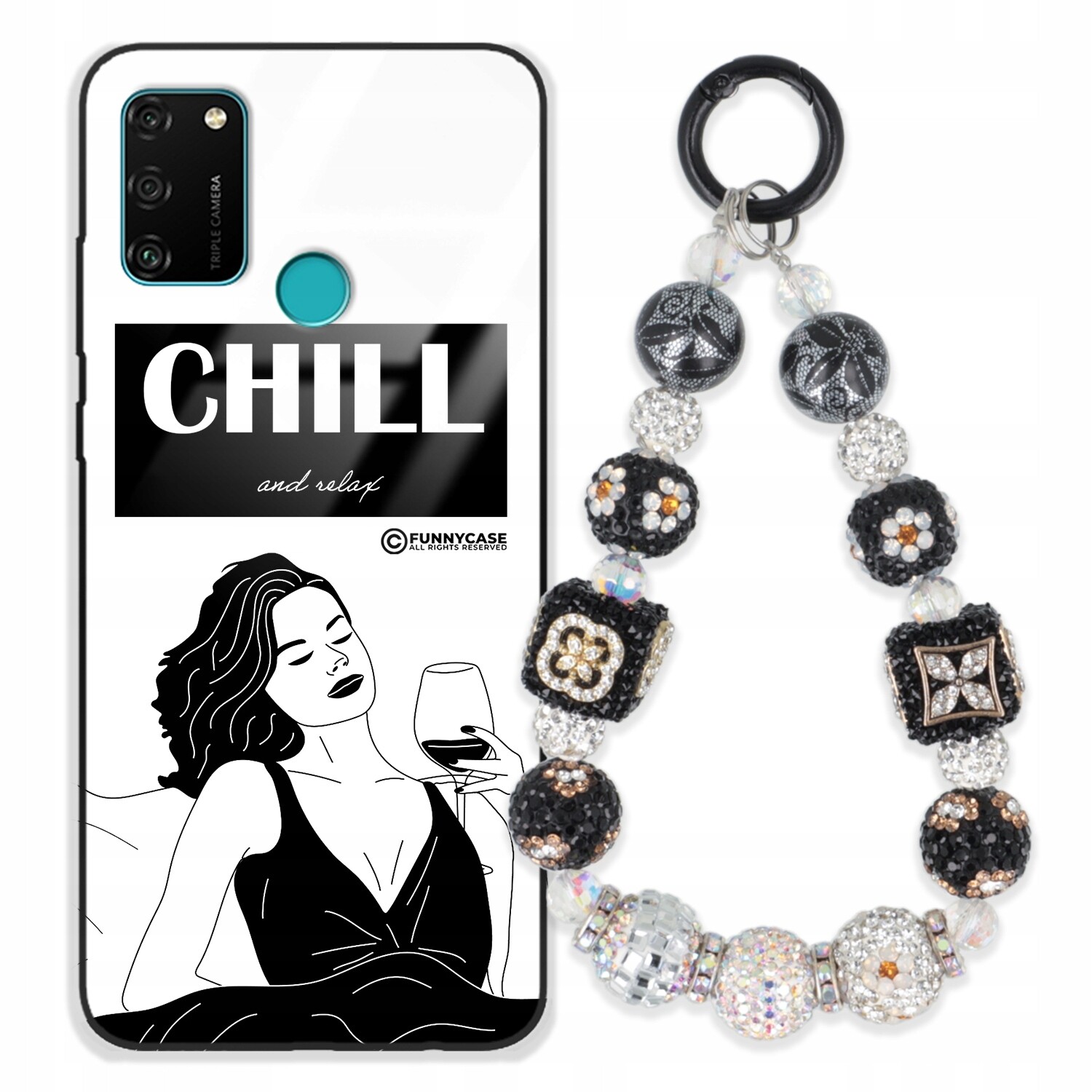 Pouzdro Pro Huawei Honor 9A Skleněné Umění Přívěsek Na Klíče Zirkony Wz