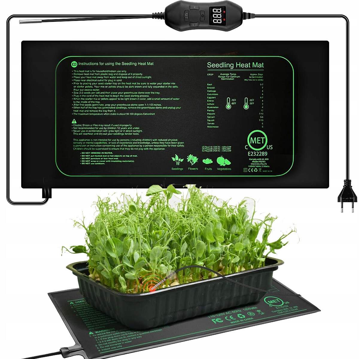 Topný Rohož S Termostatem Terárium Rostlin Sazenice 24x52cm 50W