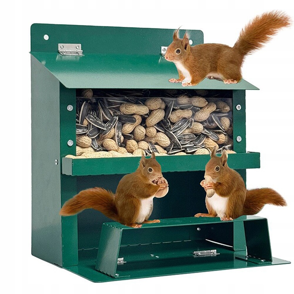 Podavač Pro Zvířata Do Zahrady Kovový S Klapkou Zelený 22.5X18.5X23 CM