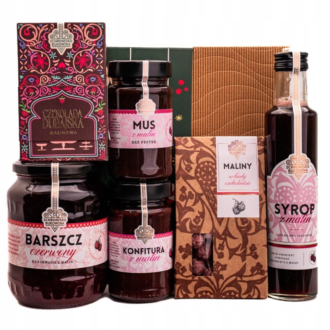 Dárková sada Schronisko Bukowina sirup čokoláda dubajská malinová pěna