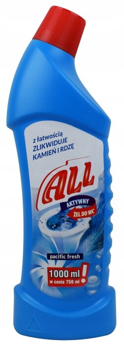 9x Gel na toalety Wc All Pacific Fresh 1L Čištění Dezinfekce Wc