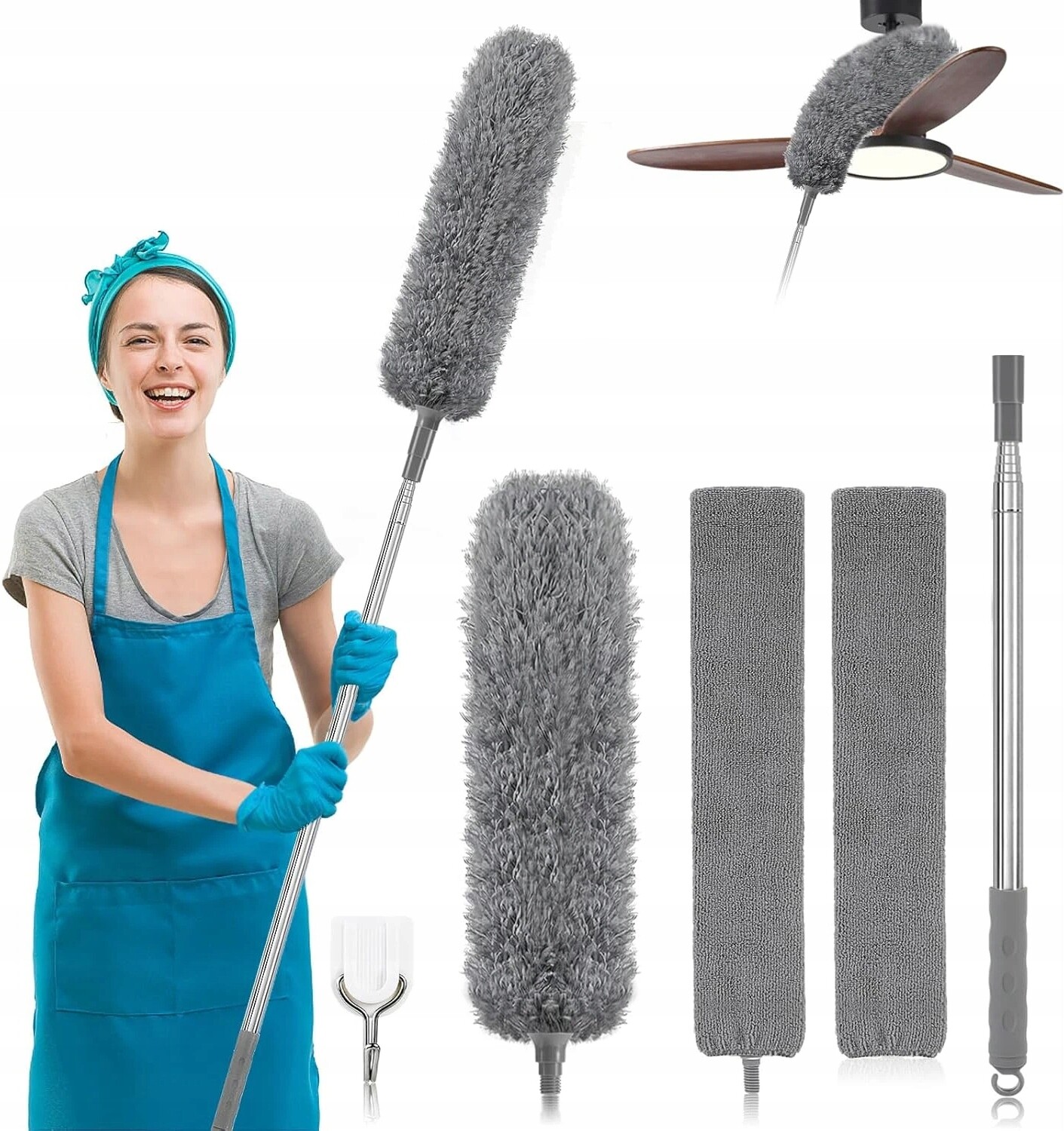 Teleskopický Kartáč Na Prach O Délce 250 CM S Vyměnitelnými Koncovkami