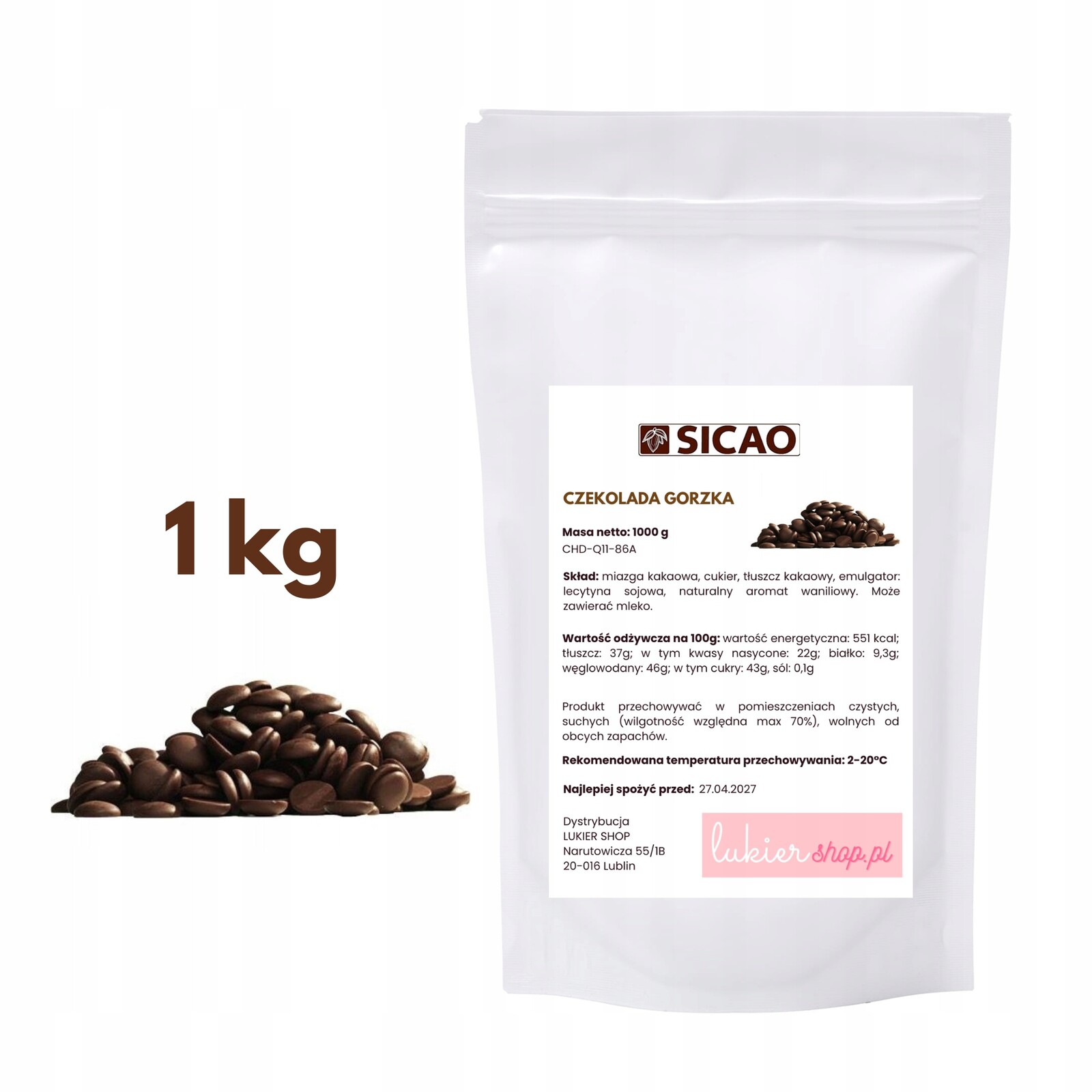 Hořká čokoláda – dezertní – pro fondue fontány – Sicao – 1000 g – 1 kg