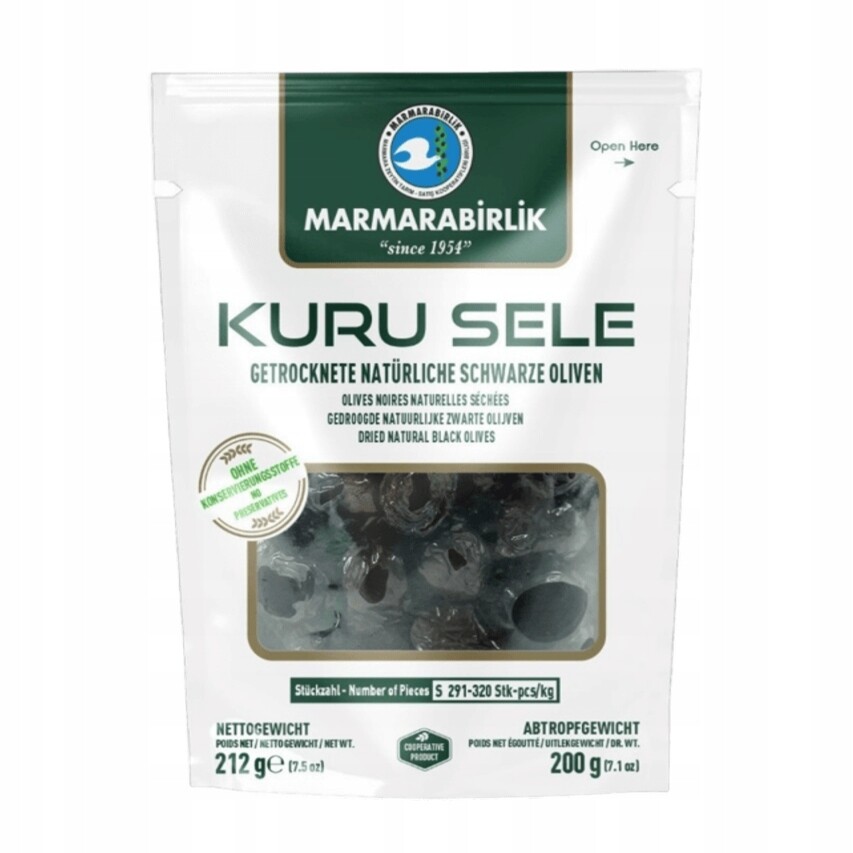 Černé olivy s peckou Kuru Sele S 200 g Marmarabirlik