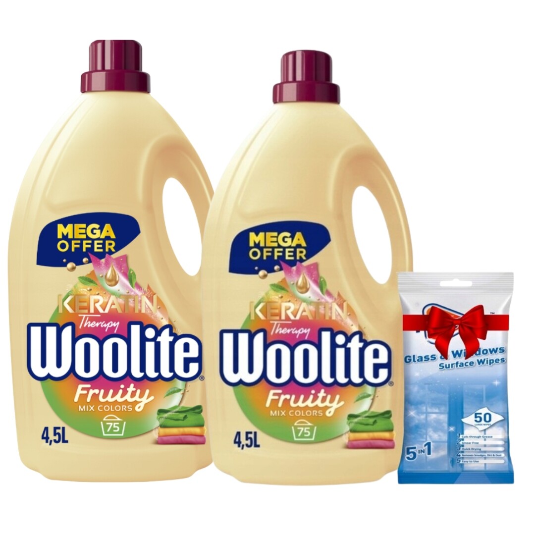 Woolite Tekutý prací prostředek na barvu Fruity 4,5L 75 praní x2 Dárek