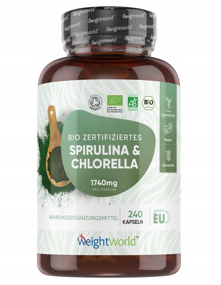 Bio Spirulina Bio Chlorella 240 kapslí Organická Spirulina Chlorella