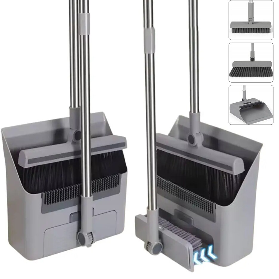 Čisticí sada pro lenochy: Smeták, lopatka a kartáč na podlahu (šedá)