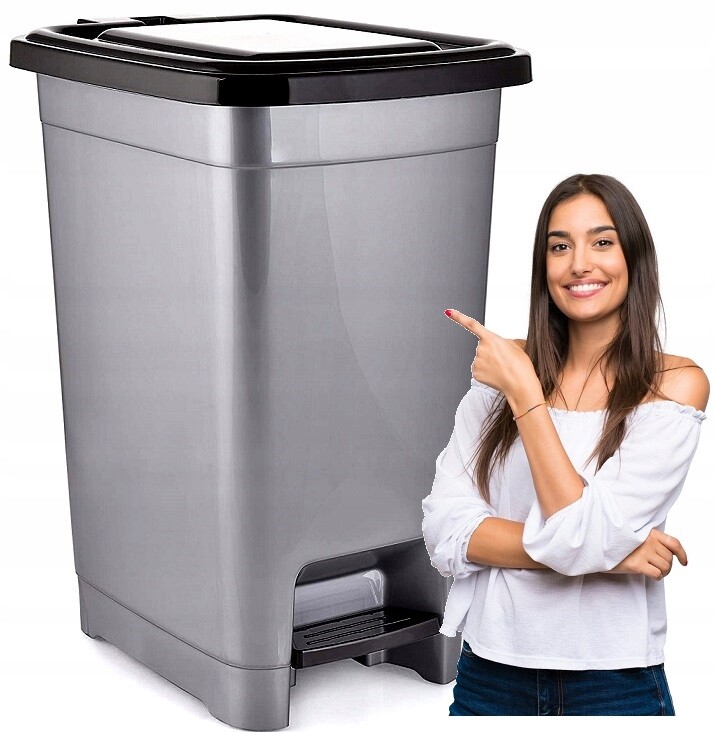 Odpadkový Koš do skříňky 40L s pedálem, plastový, šedý, obdélníkový, prostorný