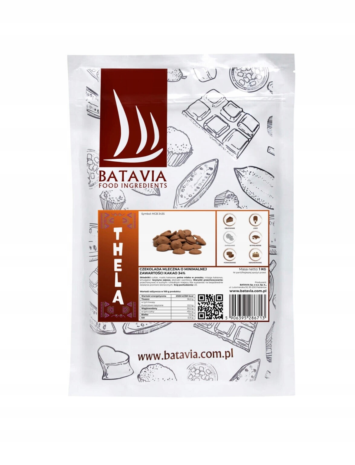 Čokoládové čočky Batavia Čokoláda Mléčná Thala 34% 1kg