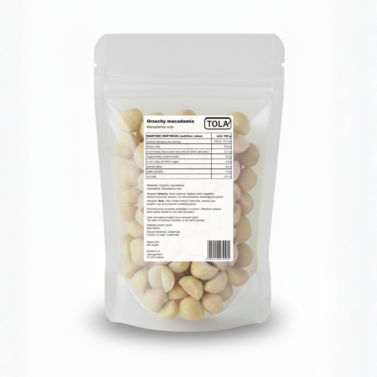 Makadamové ořechy 500 g – přírodní, vysoká kvalita Tola