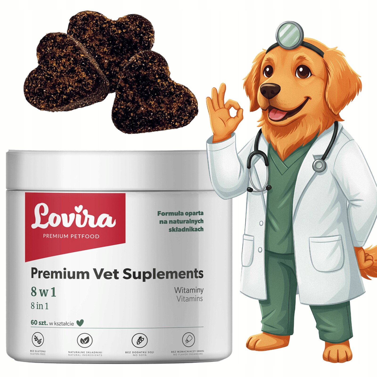 Doplňky Pro Psa 8 V 1 komplex Vitamínů 60 příchutí Kolagen Probiotika