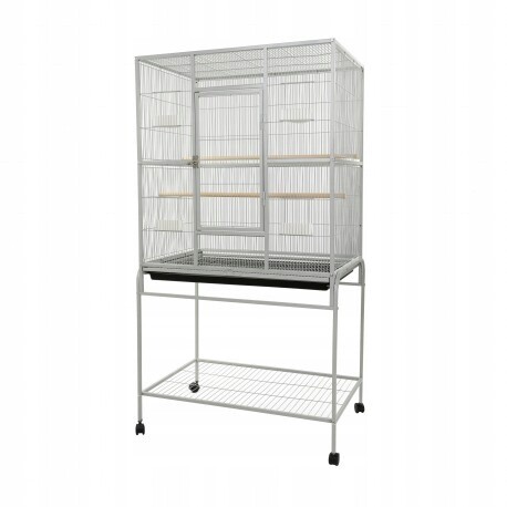 Voliéra pro ptáky, stříbrná, na kolečkách, rozměr 82 x 52 x 150 cm
