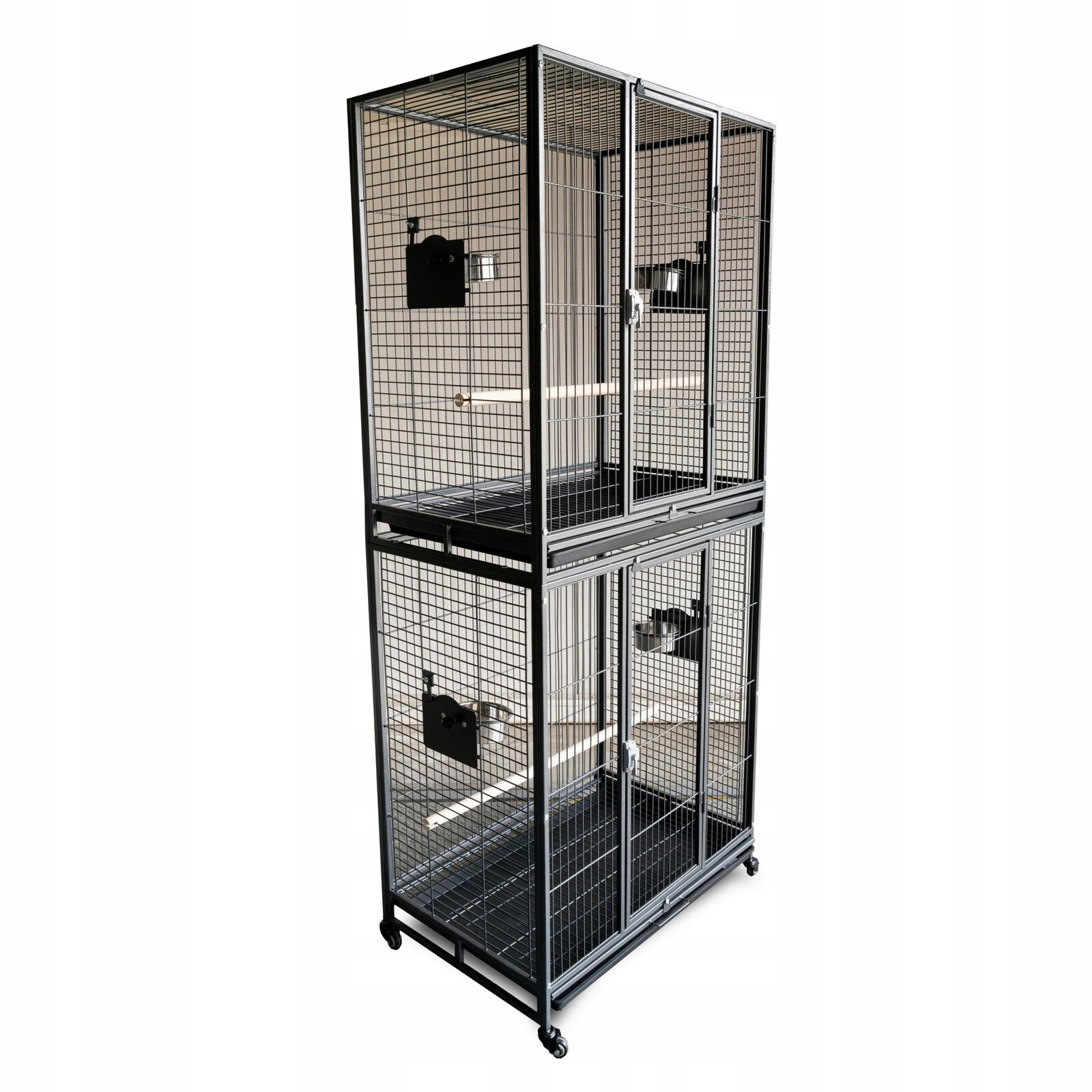 Voliéra pro ptáky, tmavě šedá, na kolečkách, rozměr 76 x 50.8 x 183 cm