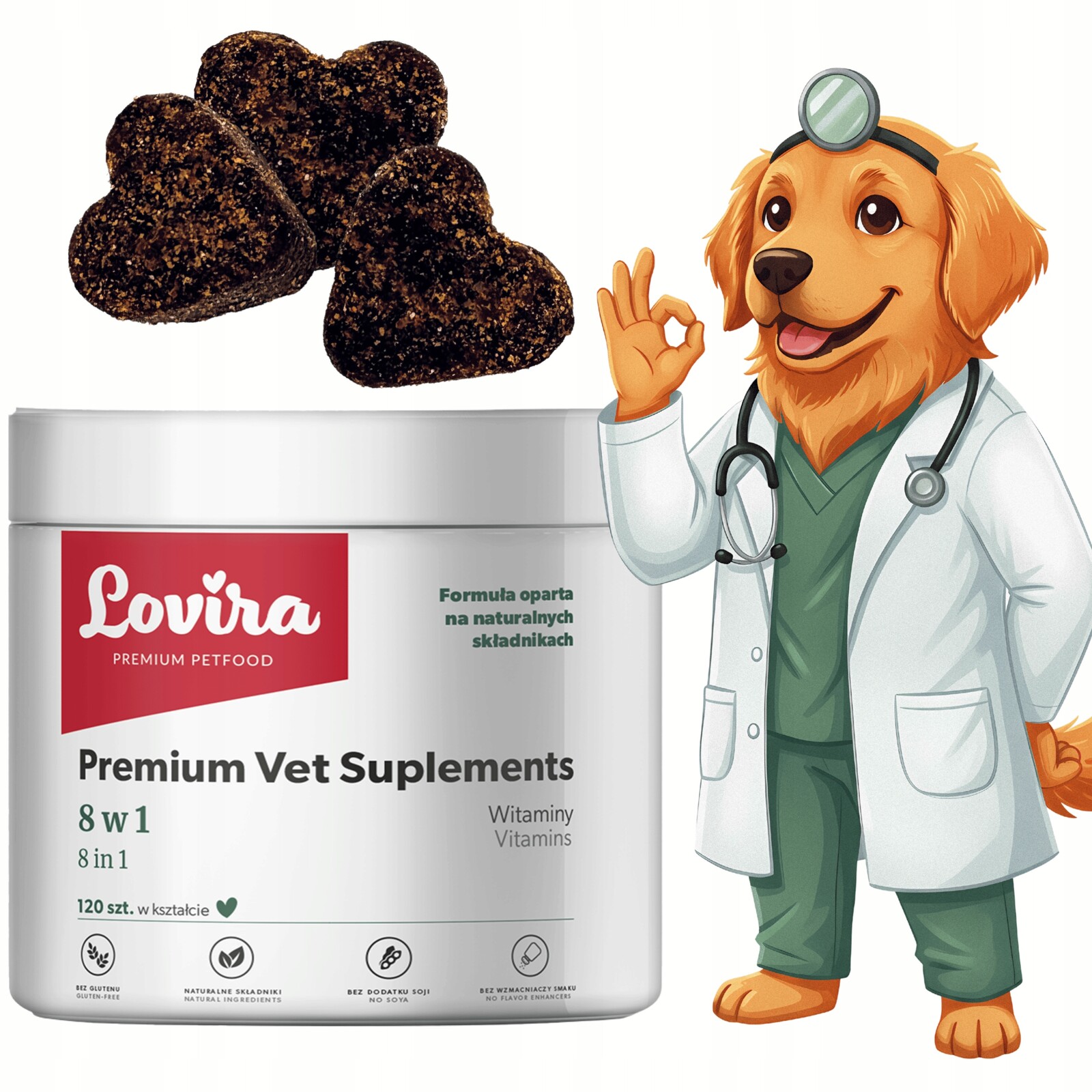 Doplňky Pro Psa 8 V 1 komplex Vitamínů 120 příchutí Kolagen Probiotika