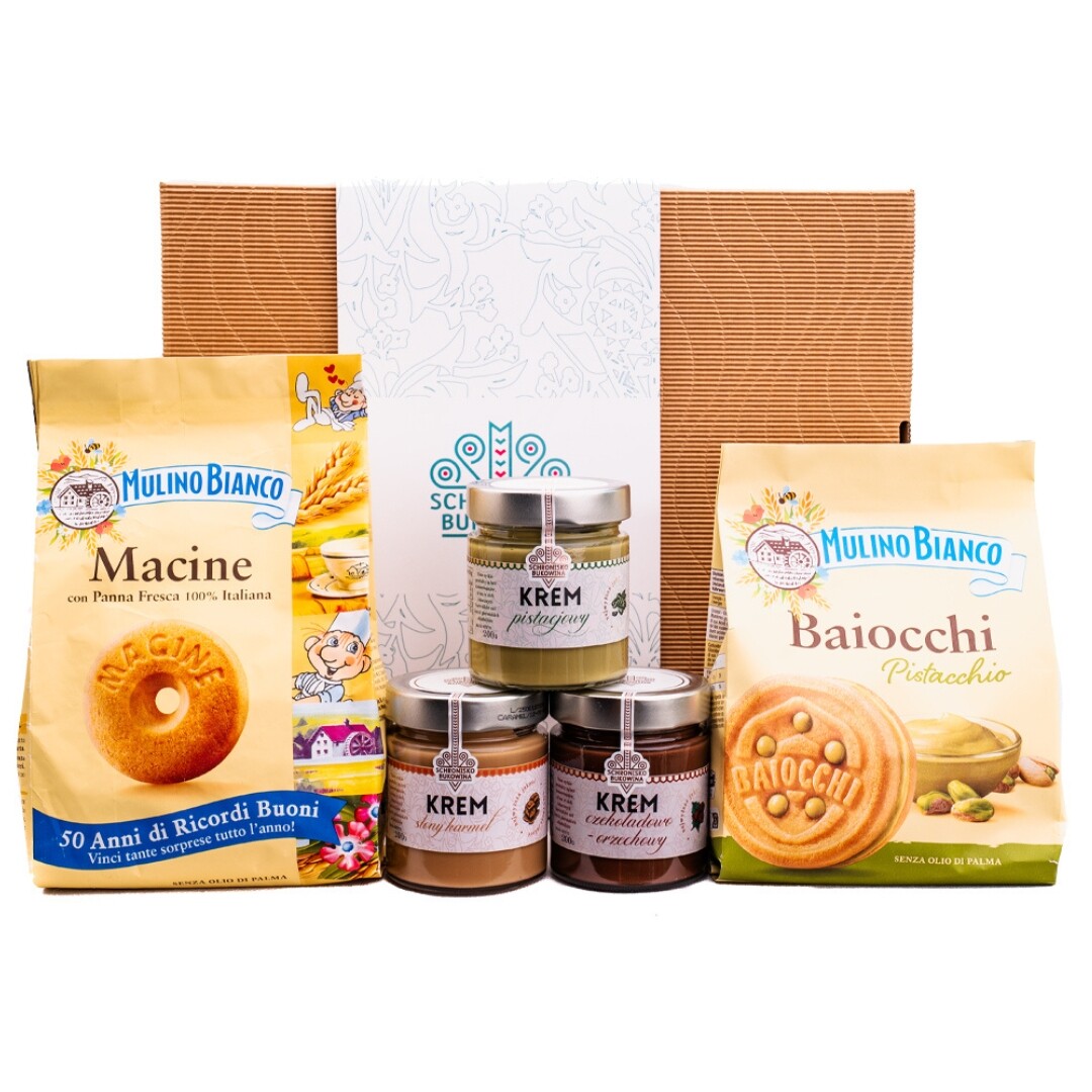 Vánoční krabička hotová Schronisko Bukowina pistáciový krém baiocchi macine