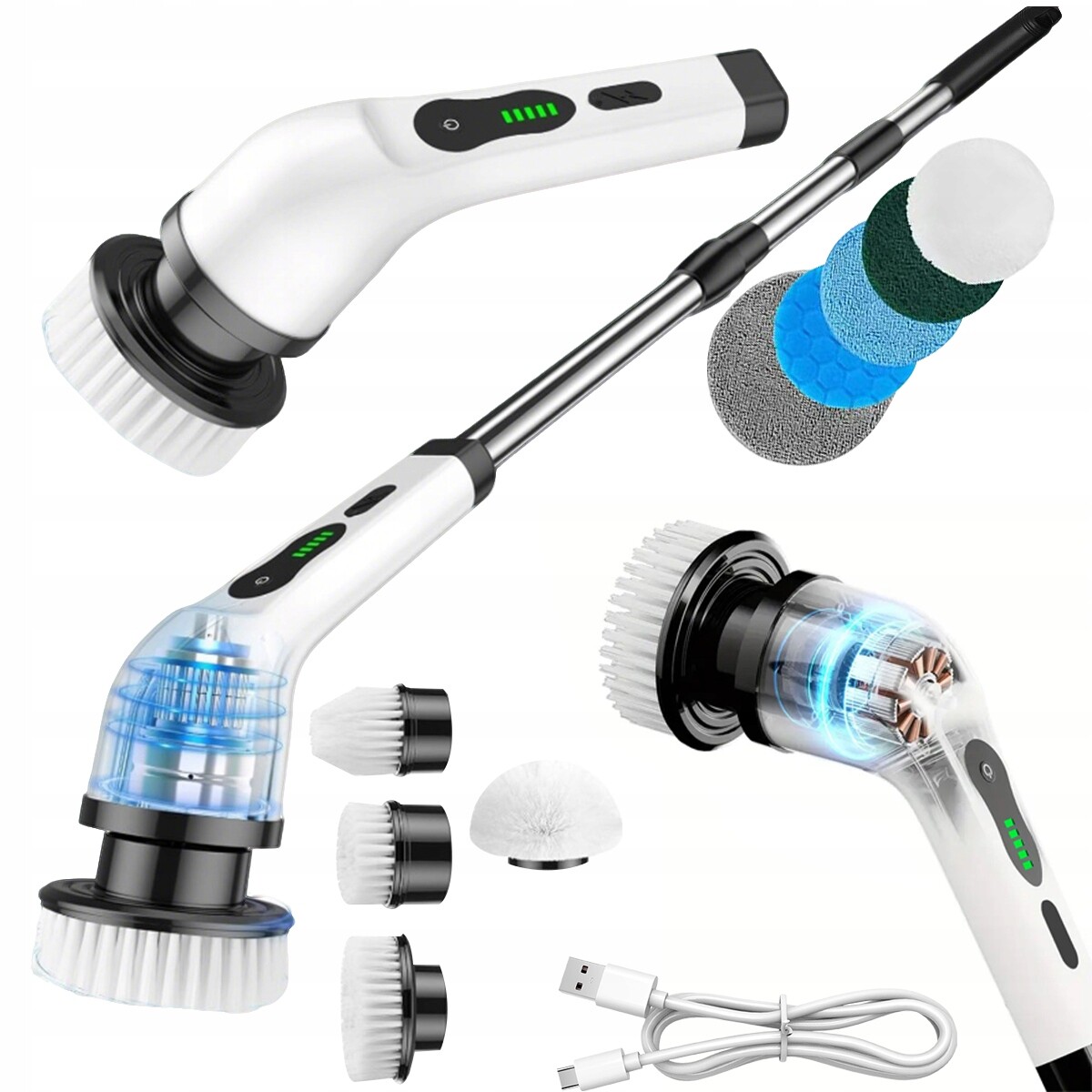 Elektrický Teleskopický Čisticí Kartáč Na Podlahy 9V1, Bílý