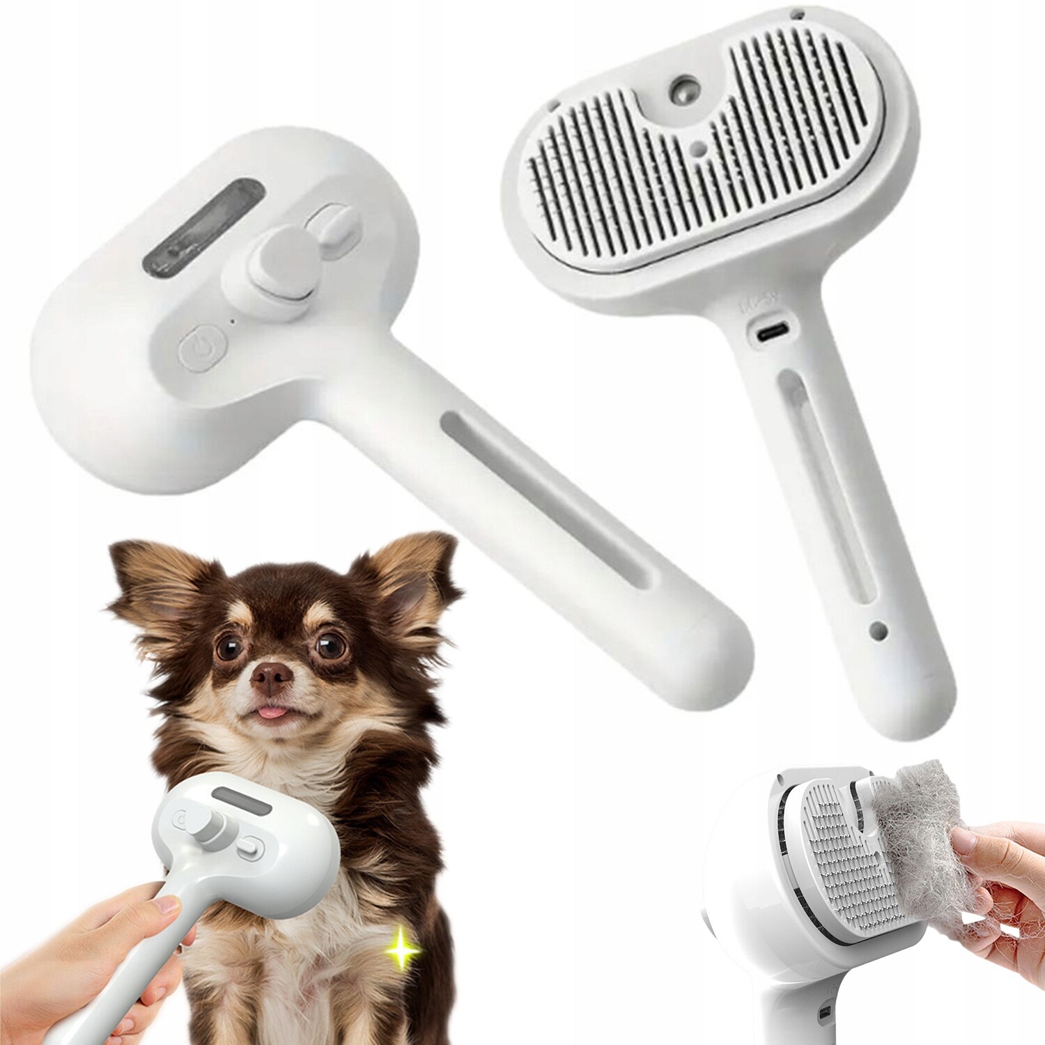 Elektrický Pařní Kartáč Pro Psy A Kočky 3V1 Samočistící Pro Péči O Srst