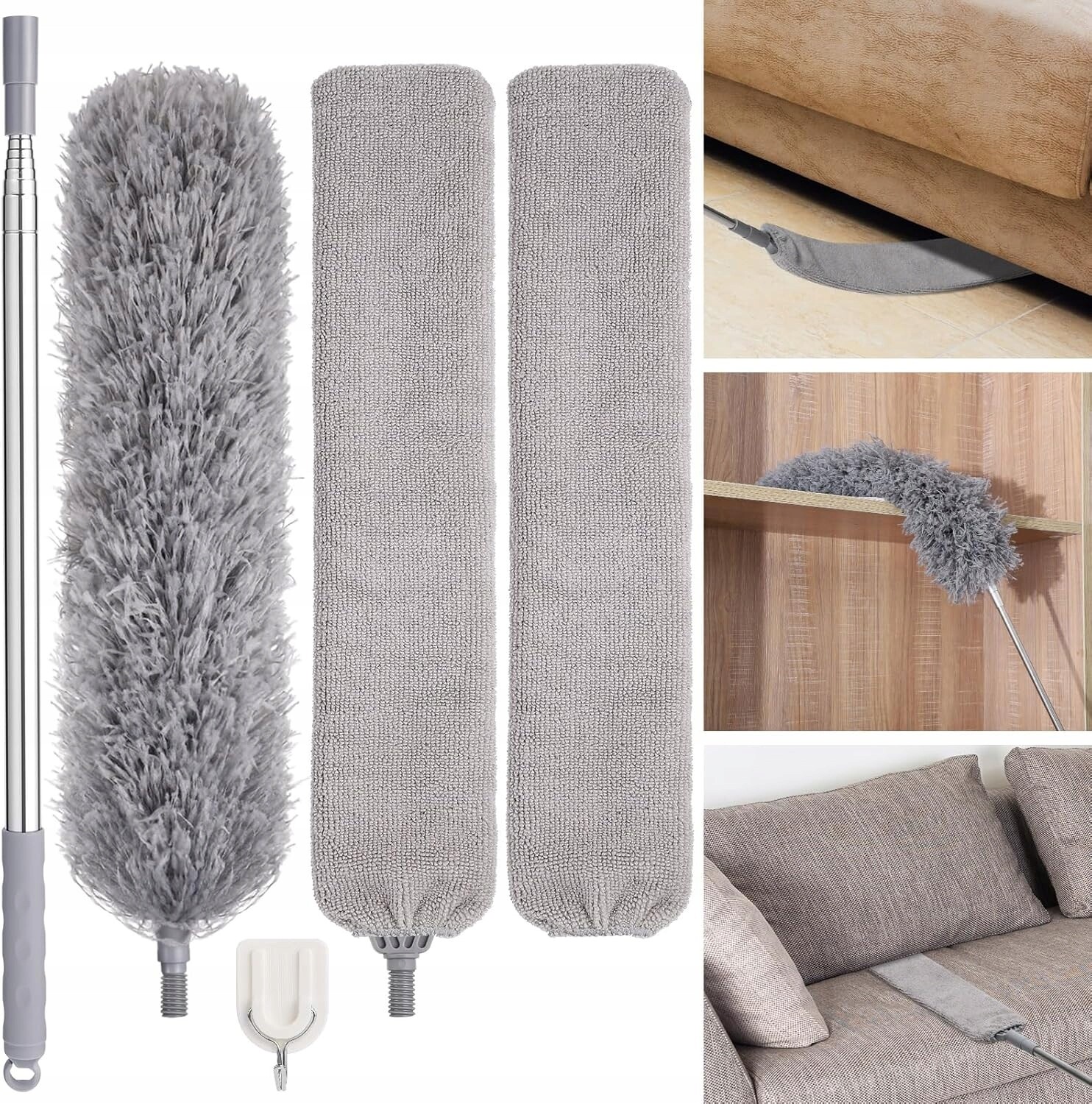 Teleskopická Kartáčová Metla Na Prach Dlouhá 250 CM 3 Vyměnitelné Nástavce