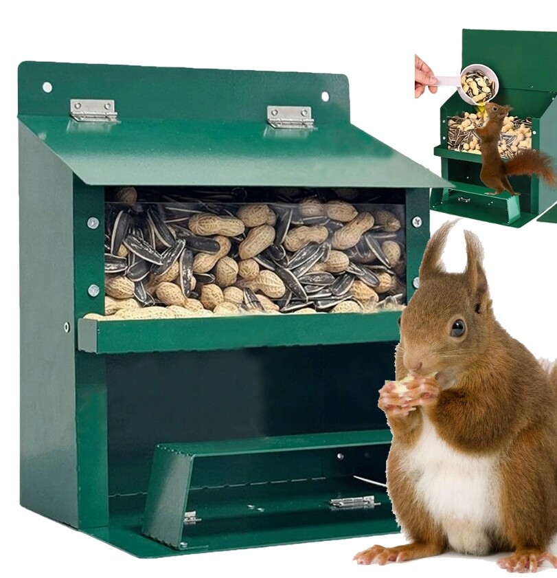Podavač Pro Veverky Zelený, Odolný Do Zahrady, 22.5 X 18.5 X 23 CM