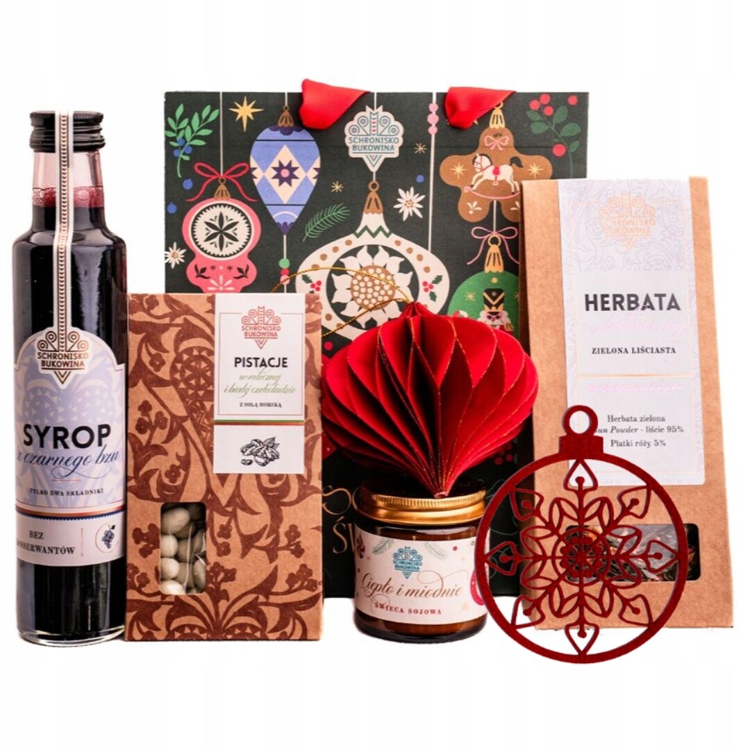 Dárková sada Schronisko Bukowina čaj svíčka pistácie sirup