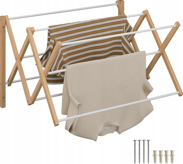 Relaxdays skládací sušák na prádlo, výsuvná, 8 tyčí