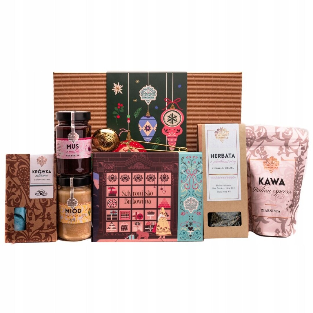 Krabička zabalená do Schronisko Bukowina pralinky káva čaj med