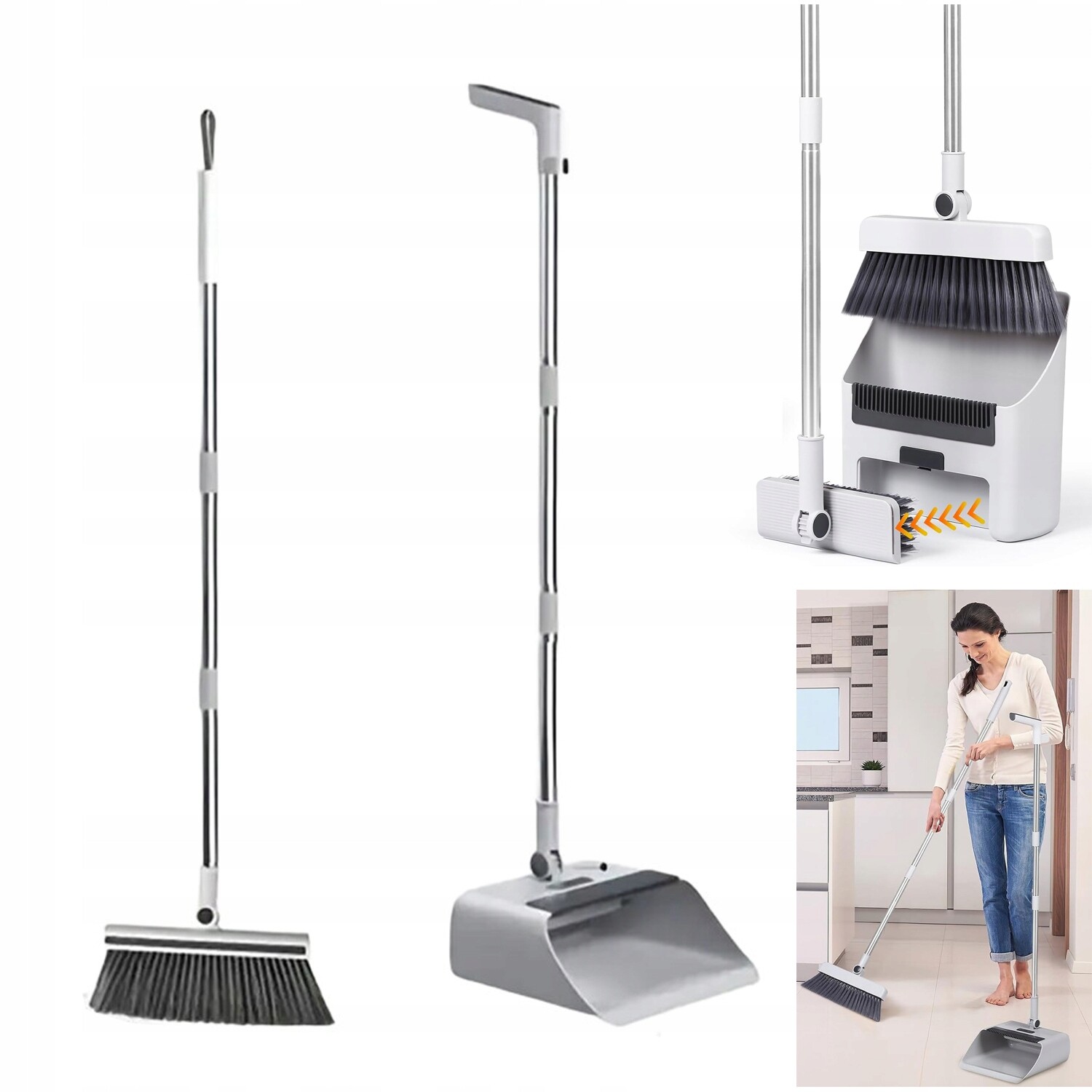 Sada podlahových kartáčů, lopatek na smeták, vnitřní nepřilnavá dlouhá rukojeť, sada nářadí pro čištění