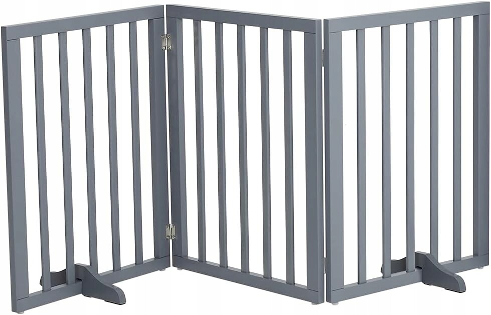 Skládací Branka Pro Psa 3-PANELOVÁ 60 CM S Protiskluzovými Patkami, Šedá