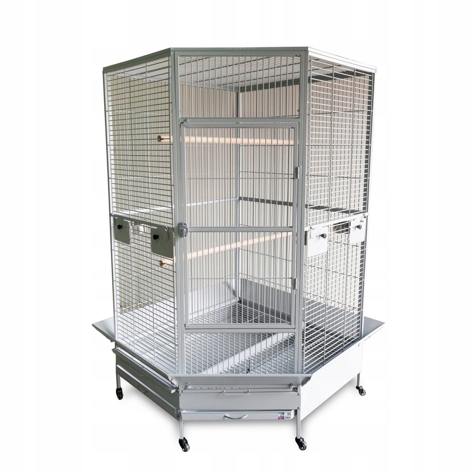 Voliéra pro ptáky, stříbrná, na kolečkách, rozměr 117 x 117 x 183 cm