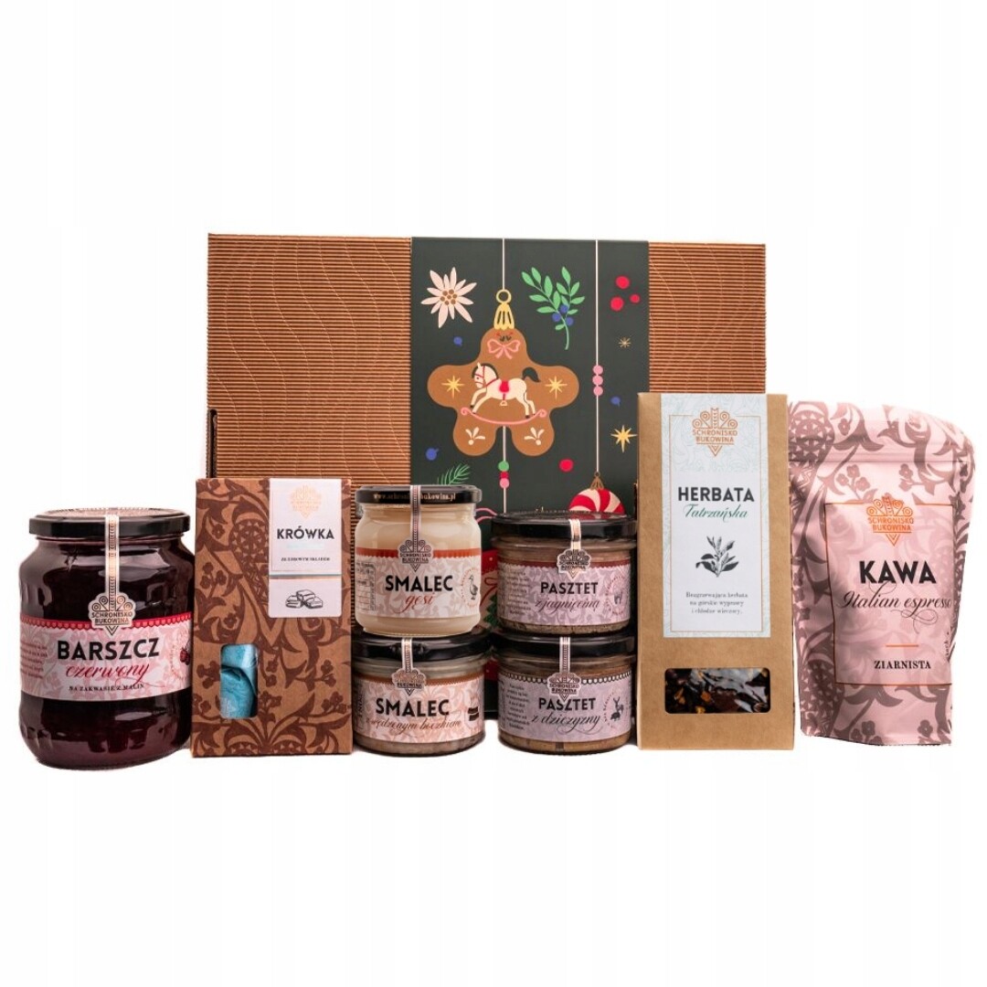 Dárek dárek Schronisko Bukowina káva čaj sádlo paštika bonbóny krówki