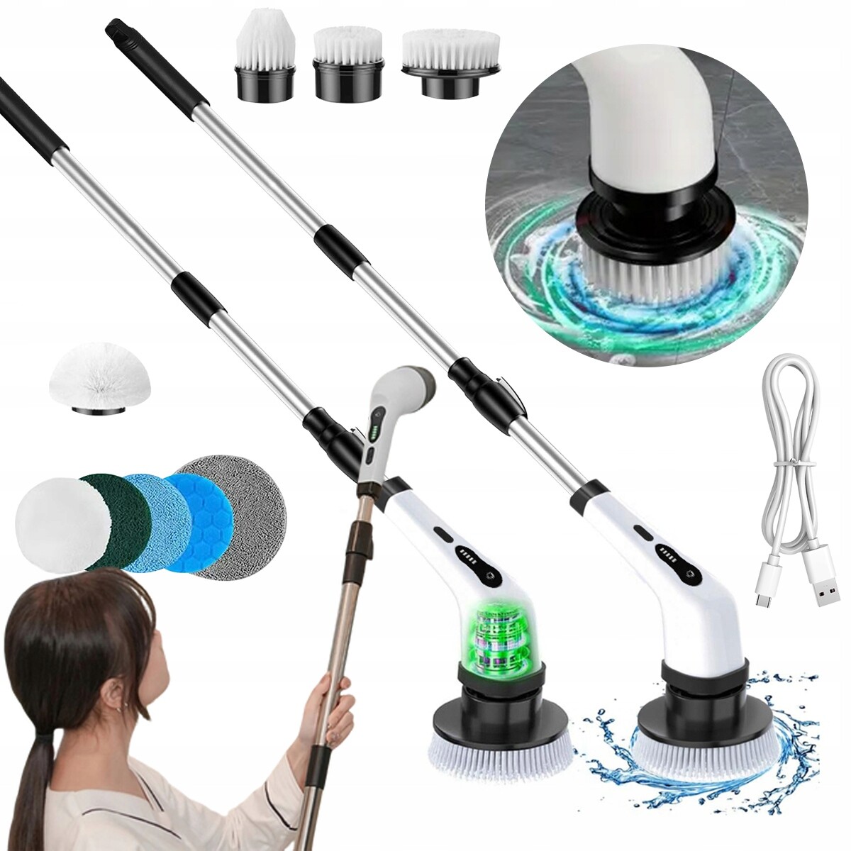 Elektrický Rotační Kartáč Bezdrátový Mop Na Čištění Mytí 9v1