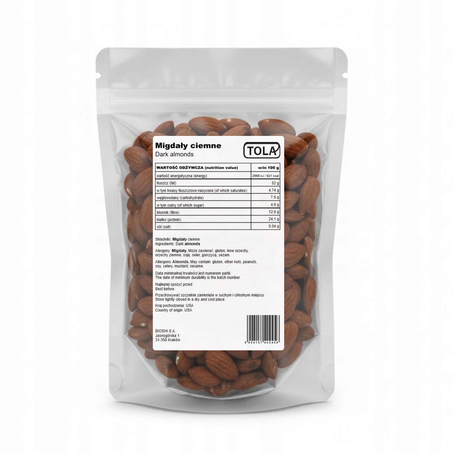 Mandle přírodní tmavé 10 kg bez přísad, vysoká kvalita Tola