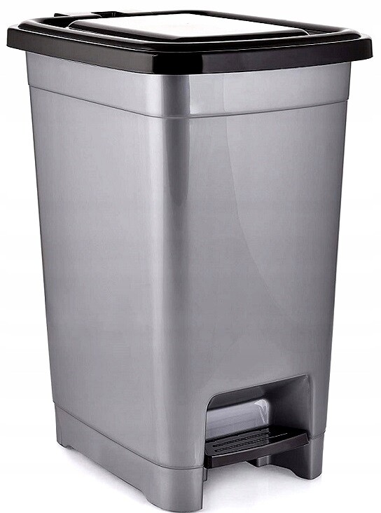 Koupelnový koš na odpadky 40 l s pedálem, šedý, plastový, obdélníkový