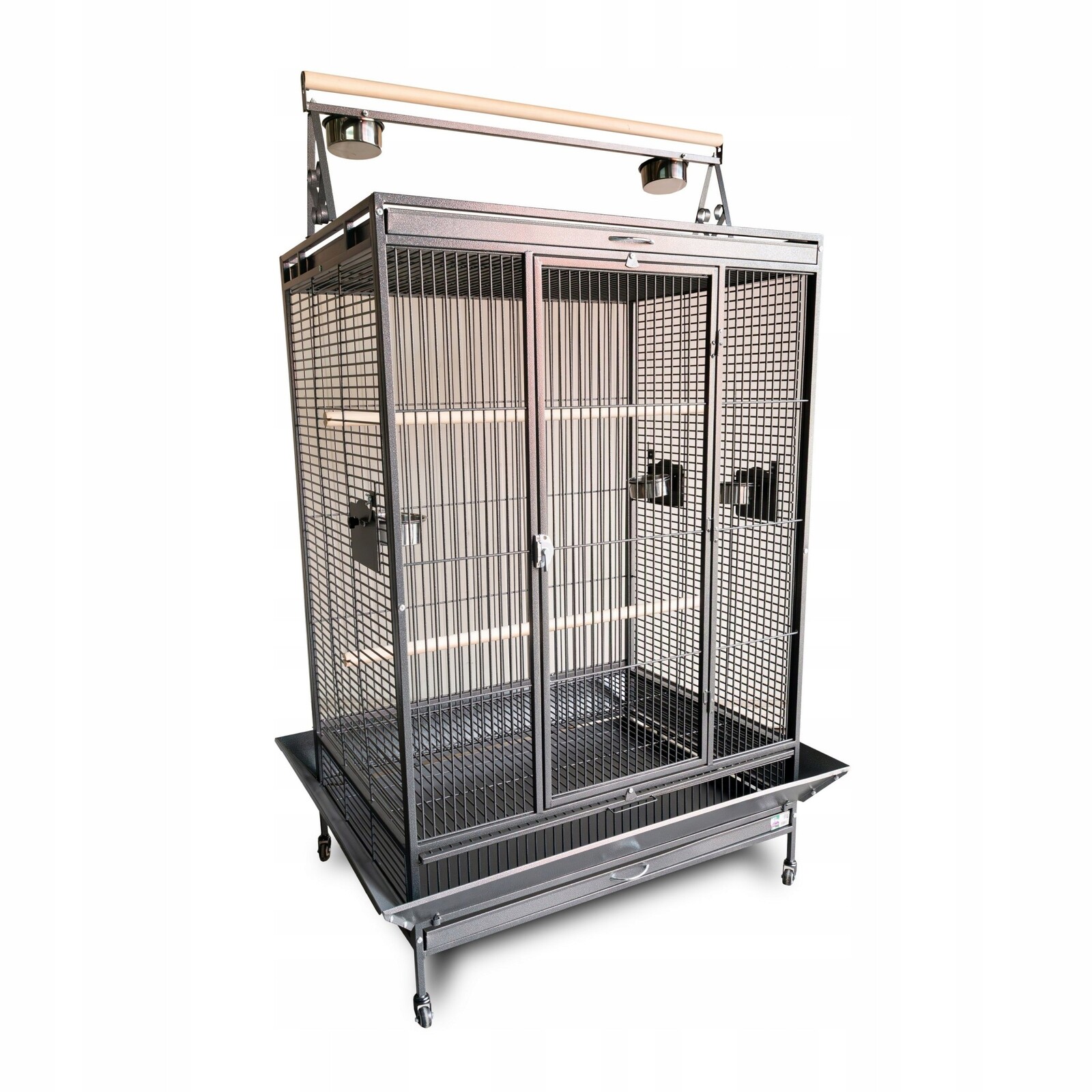 Voliéra pro ptáky, tmavě šedá, na kolečkách, rozměr 119.1 x 93.1 x 180 cm