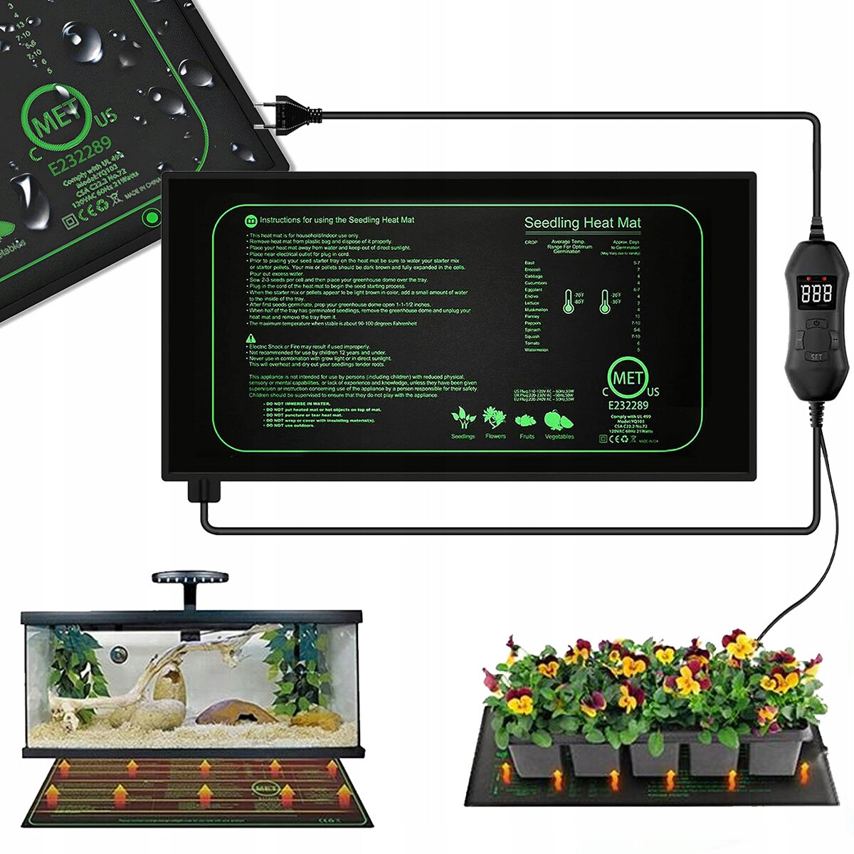 Topný Rohož S Termostatem Pro Terárium Rostlin Sazenice 24x52cm50W