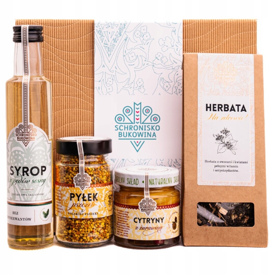 Dárek dárek Schronisko Bukowina včelí pyl, citronový sirup, čaj