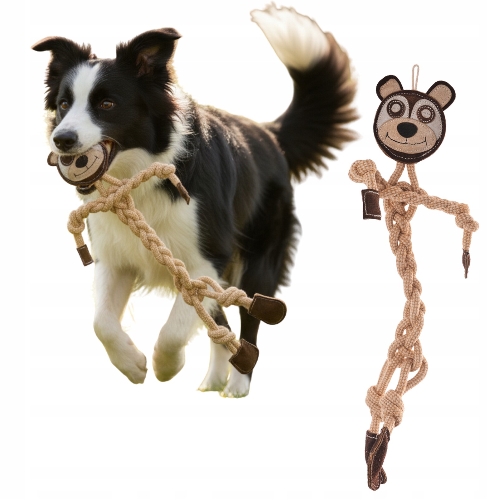 Velký Kožený Medvěd pro Psa 50 cm Přetahovadlo Hnědý Eko Lano M/L