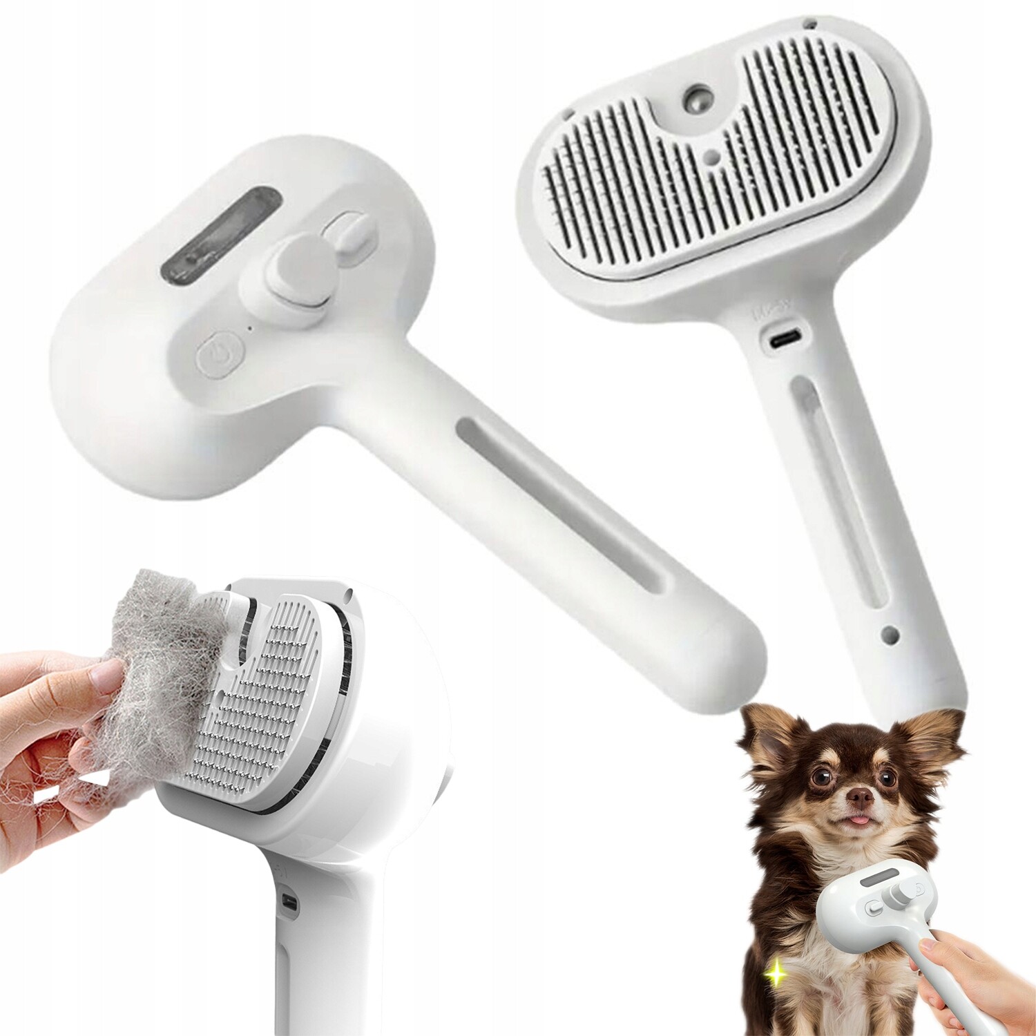 Elektrický Parní Kartáč Pro Psy A Kočky 3V1 Samočistící Pro Péči O Srst Usb