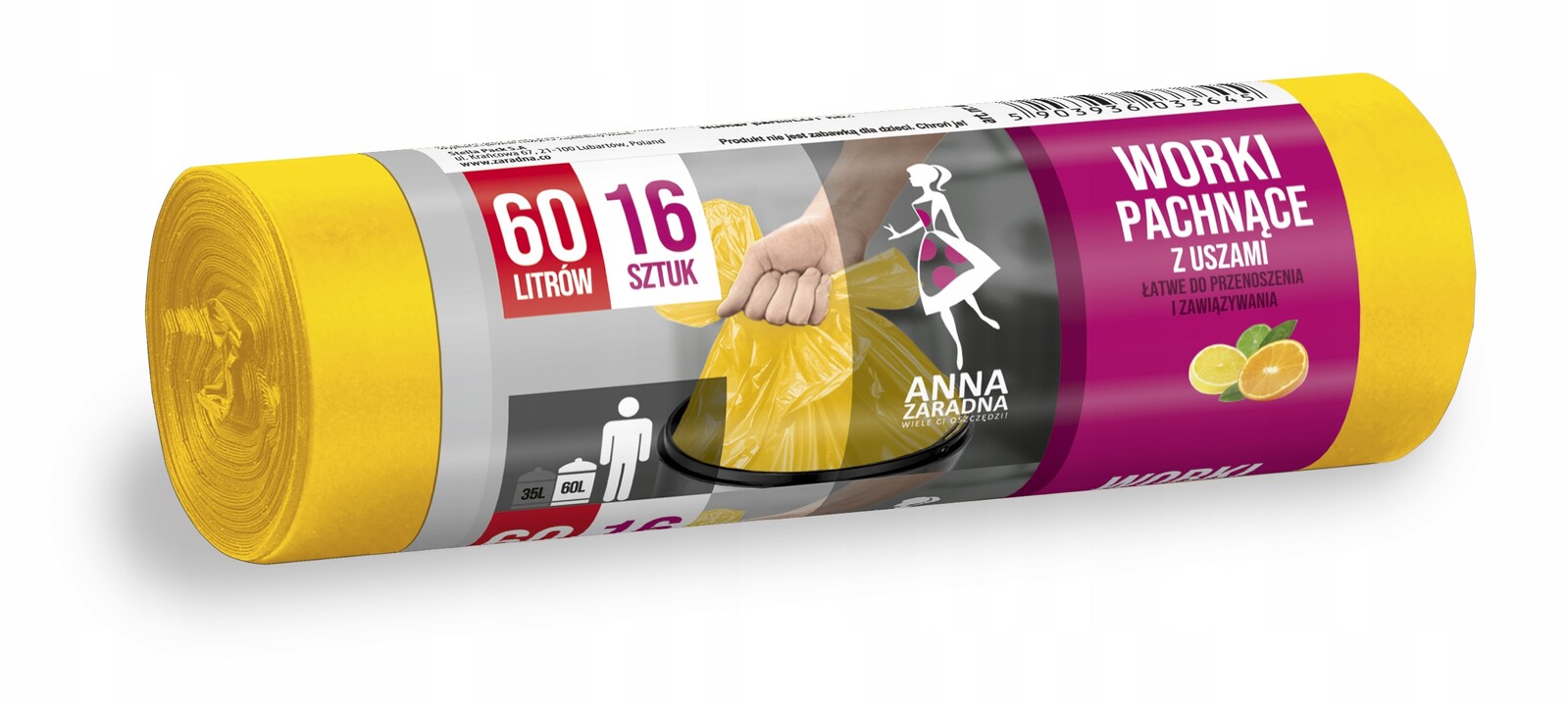 10X Anna Zaradna Vonné Pytle na odpadky s ušima 60L 16 Ks Citrusové