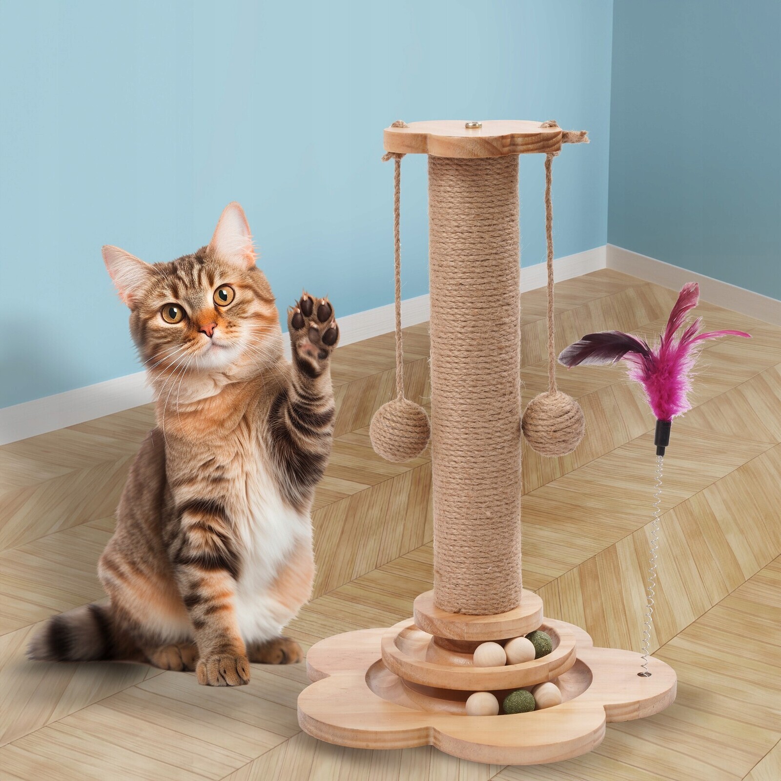 Interaktivní Škrabadlo Pro Kočky S Míčky A Koťátkem Na Škrábání S Míčem