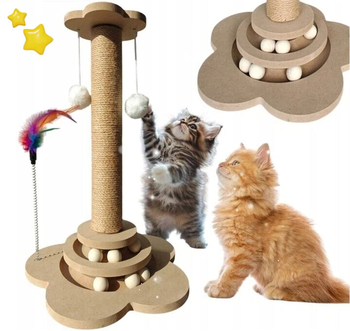Hračka Pro Kočky Stojící Škrabadlo S Koťátkem A Zvonečkem, Výška 44.5 CM