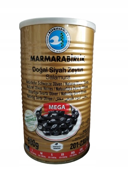 Turecké černé olivy s peckou Marmarabirlik 800 g XL