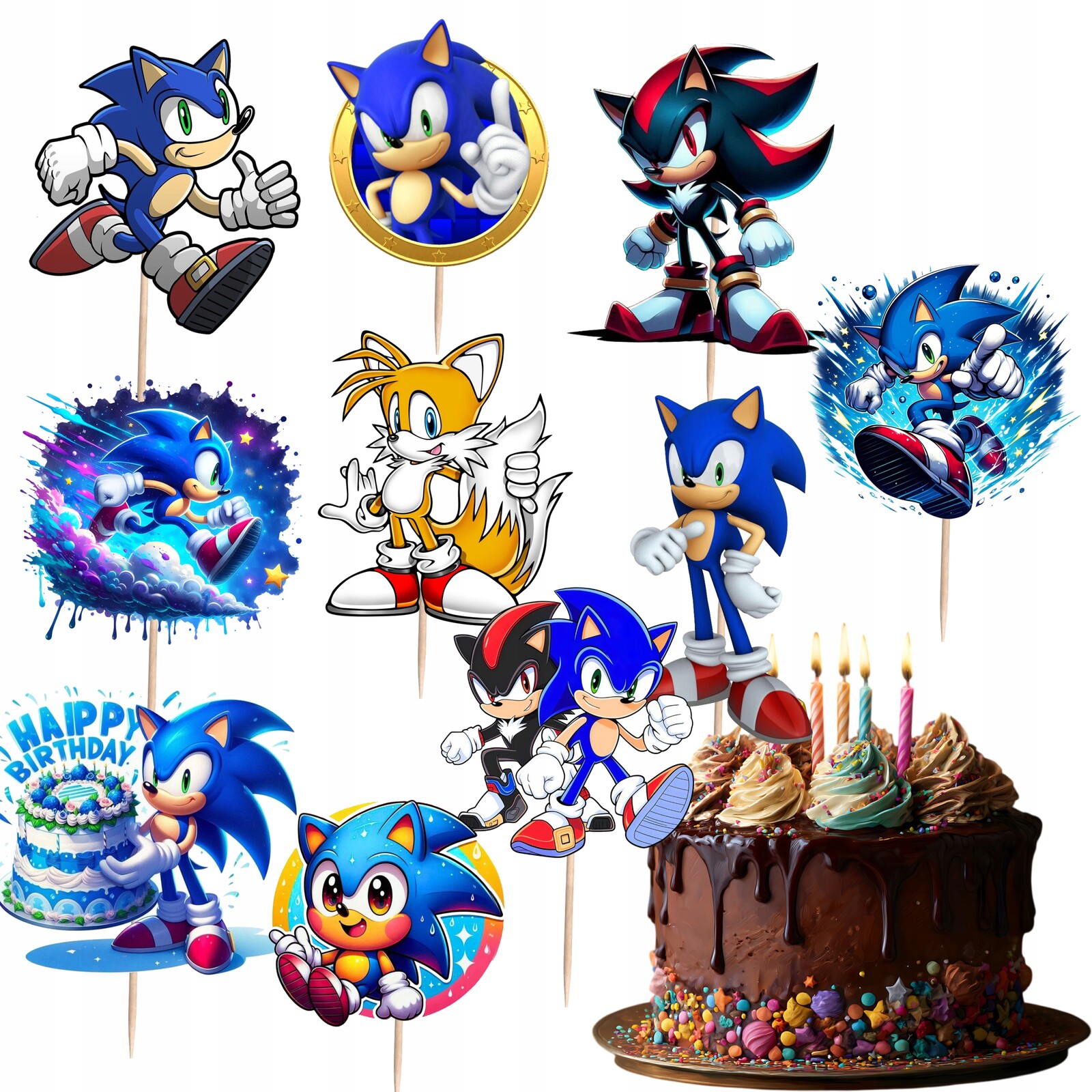 Toppery Toper Na Dort Sonic Sonik Shadow Team Ozdoba Na Dort 10 ks