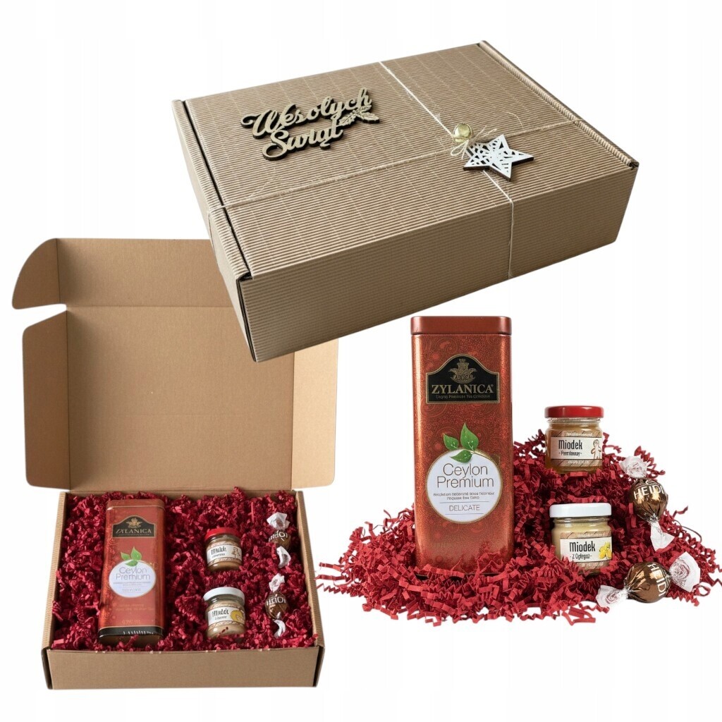 Dárková sada jako dárek k medu čaj pralinky Veselé Vánoce
