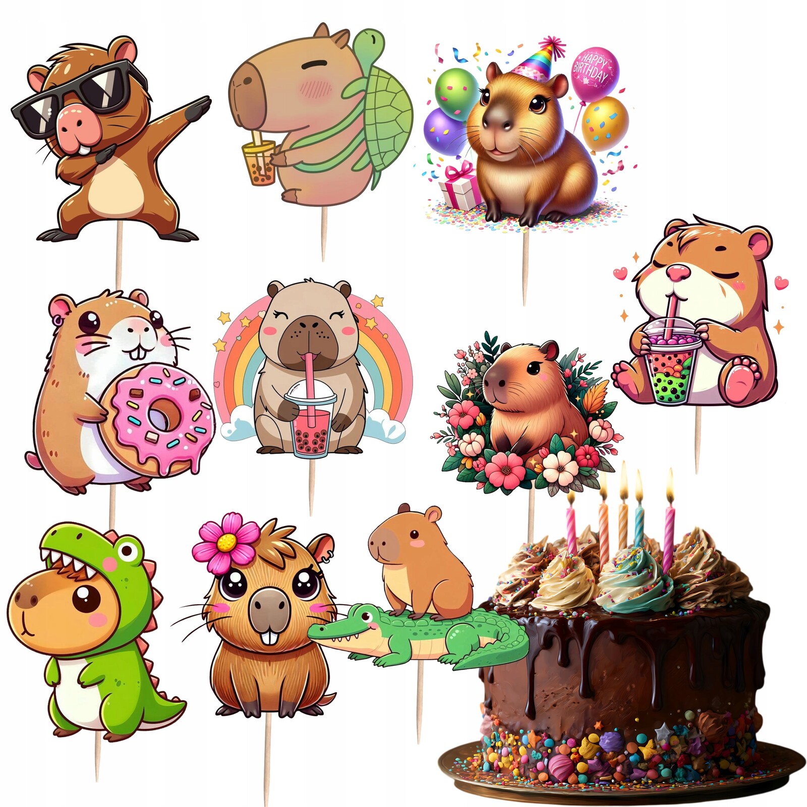 Toppery Toper Na Dort Capibara Sladká Kapybara Ozdoba Na Dort 10 ks