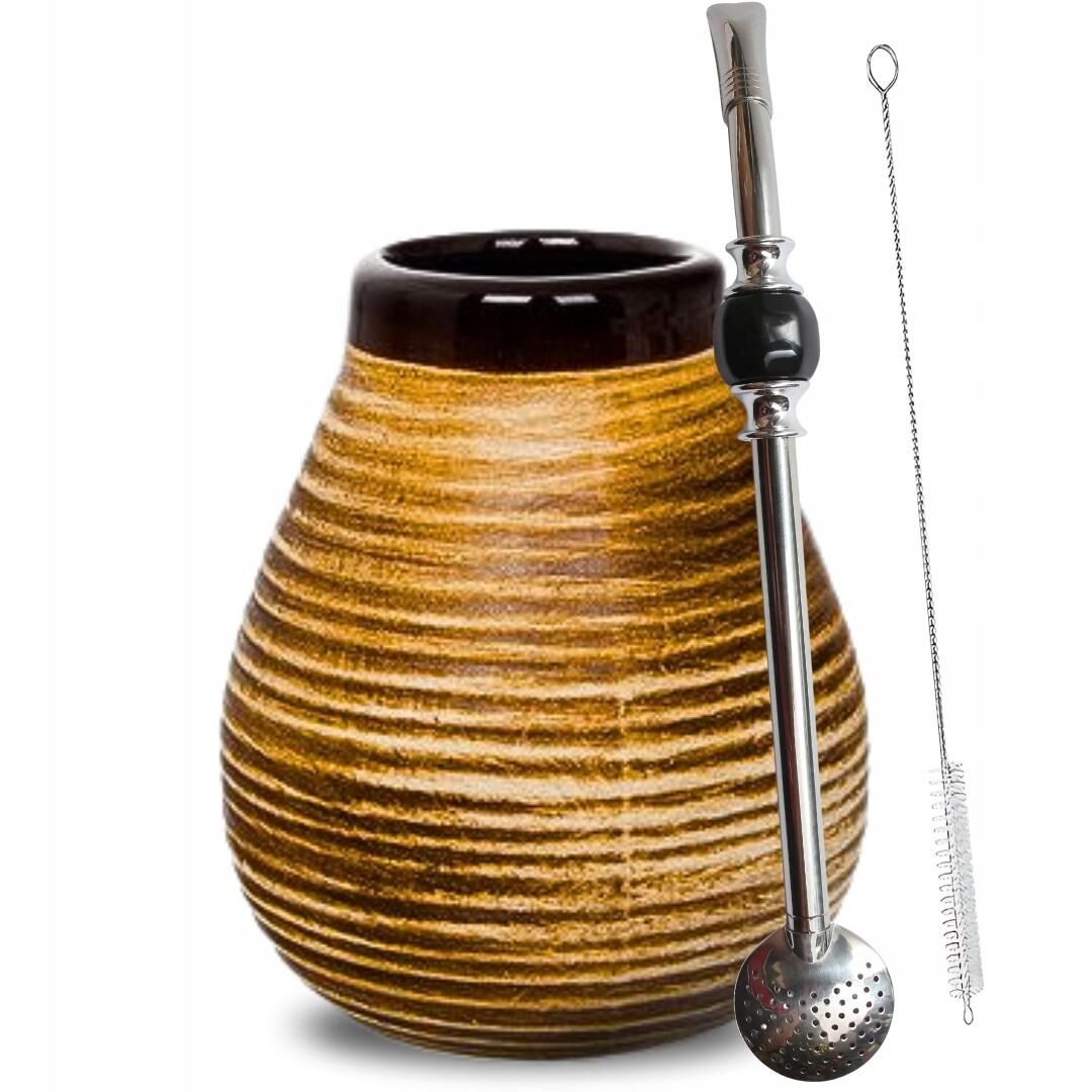 Sada Tykev Yerba Mate Keramická Medová Bombilla s křišťálem Černá