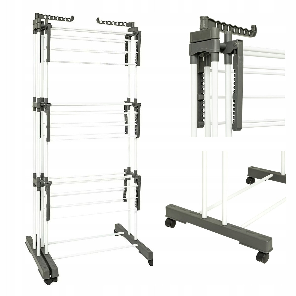 Sušák Na Prádlo Vertikální Vysoká, Prostorná, Skládací Na Kolečkách, 176 CM