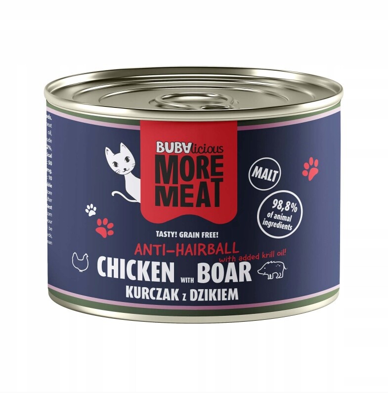 7X Buba More Meat Cat Hairball slepice s divočákem 185g